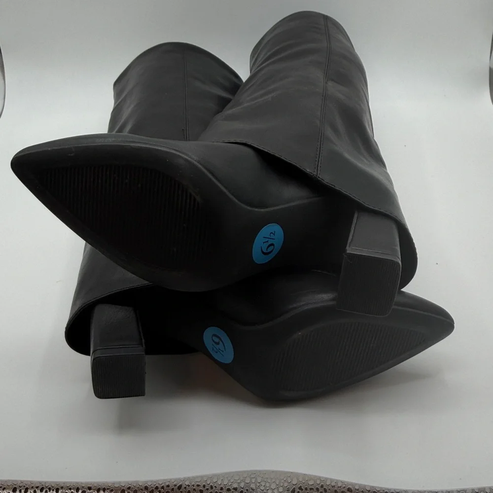 NEW MADDEN GIRL BLACK LEATHER TALL POINTED TOE BOOTS - Picture 8 of 9